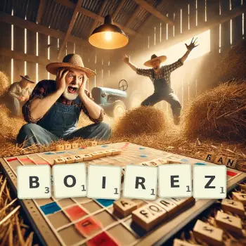 Illustration créative d'un jeu de lettres avec le mot BOIREZ épelé sur le plateau.