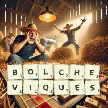 Illustration créative d'un jeu de lettres avec le mot BOLCHEVIQUES épelé sur le plateau.