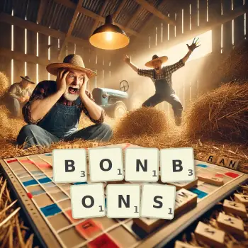 Illustration créative d'un jeu de lettres avec le mot BONBONS épelé sur le plateau.