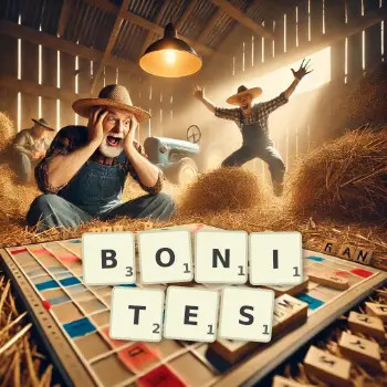 Illustration créative d'un jeu de lettres avec le mot BONITES épelé sur le plateau.