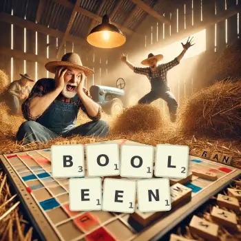 Illustration créative d'un jeu de lettres avec le mot BOOLEEN épelé sur le plateau.