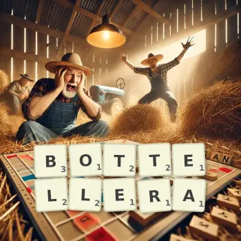 Illustration créative d'un jeu de lettres avec le mot BOTTELLERA épelé sur le plateau.