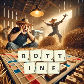 Illustration créative d'un jeu de lettres avec le mot BOTTINE épelé sur le plateau.