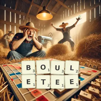 Illustration créative d'un jeu de lettres avec le mot BOULETEE épelé sur le plateau.