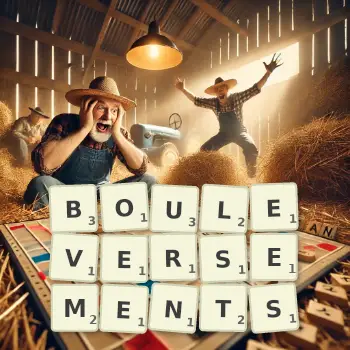 Illustration créative d'un jeu de lettres avec le mot BOULEVERSEMENTS épelé sur le plateau.