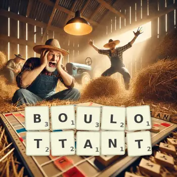 Illustration créative d'un jeu de lettres avec le mot BOULOTTANT épelé sur le plateau.