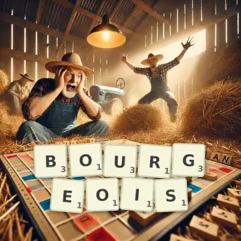 Illustration créative d'un jeu de lettres avec le mot BOURGEOIS épelé sur le plateau.