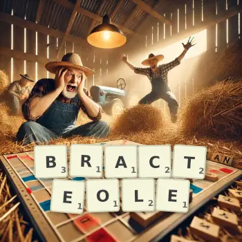 Illustration créative d'un jeu de lettres avec le mot BRACTEOLE épelé sur le plateau.
