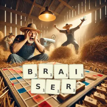 Illustration créative d'un jeu de lettres avec le mot BRAISER épelé sur le plateau.