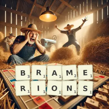 Illustration créative d'un jeu de lettres avec le mot BRAMERIONS épelé sur le plateau.