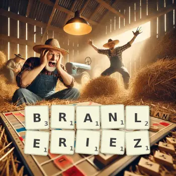 Illustration créative d'un jeu de lettres avec le mot BRANLERIEZ épelé sur le plateau.