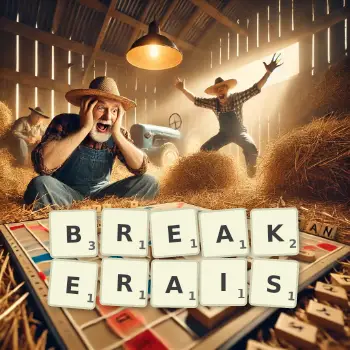 Illustration créative d'un jeu de lettres avec le mot BREAKERAIS épelé sur le plateau.