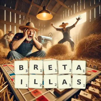 Illustration créative d'un jeu de lettres avec le mot BRETAILLAS épelé sur le plateau.