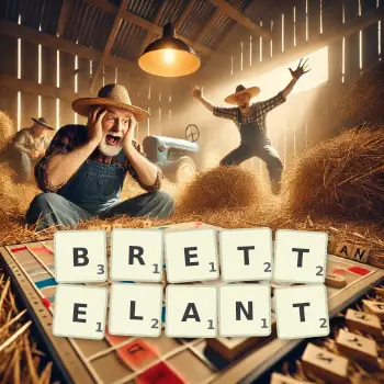 Illustration créative d'un jeu de lettres avec le mot BRETTELANT épelé sur le plateau.