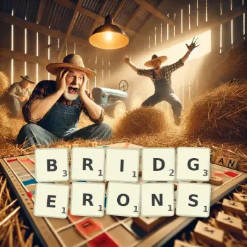 Illustration créative d'un jeu de lettres avec le mot BRIDGERONS épelé sur le plateau.
