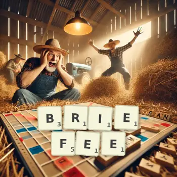 Illustration créative d'un jeu de lettres avec le mot BRIEFEE épelé sur le plateau.