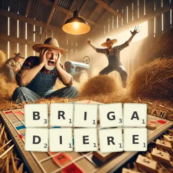 Illustration créative d'un jeu de lettres avec le mot BRIGADIERE épelé sur le plateau.