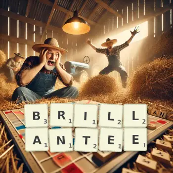 Illustration créative d'un jeu de lettres avec le mot BRILLANTEE épelé sur le plateau.
