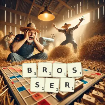 Illustration créative d'un jeu de lettres avec le mot BROSSER épelé sur le plateau.