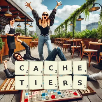 Illustration créative d'un jeu de lettres avec le mot CACHETIERS épelé sur le plateau.