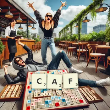Illustration créative d'un jeu de lettres avec le mot CAF épelé sur le plateau.