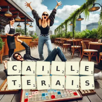 Illustration créative d'un jeu de lettres avec le mot CAILLETERAIS épelé sur le plateau.
