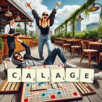 Illustration créative d'un jeu de lettres avec le mot CALAGE épelé sur le plateau.