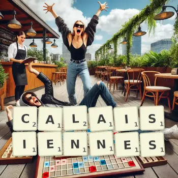 Illustration créative d'un jeu de lettres avec le mot CALAISIENNES épelé sur le plateau.