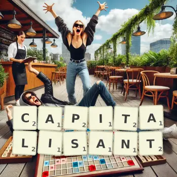 Illustration créative d'un jeu de lettres avec le mot CAPITALISANT épelé sur le plateau.