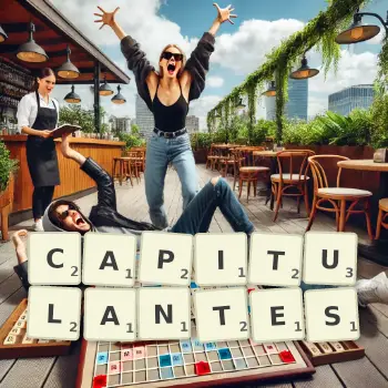 Illustration créative d'un jeu de lettres avec le mot CAPITULANTES épelé sur le plateau.