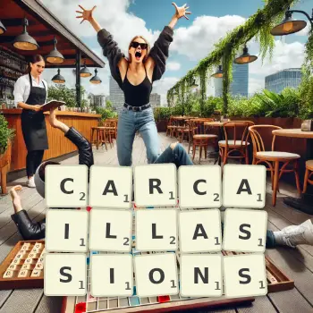Illustration créative d'un jeu de lettres avec le mot CARCAILLASSIONS épelé sur le plateau.