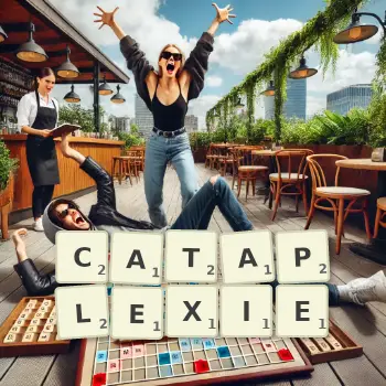 Illustration créative d'un jeu de lettres avec le mot CATAPLEXIE épelé sur le plateau.