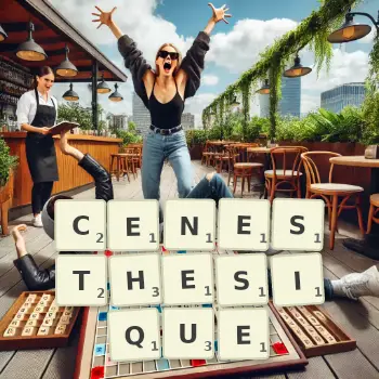 Illustration créative d'un jeu de lettres avec le mot CENESTHESIQUE épelé sur le plateau.