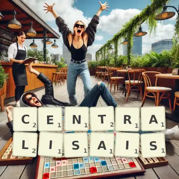 Illustration créative d'un jeu de lettres avec le mot CENTRALISAIS épelé sur le plateau.