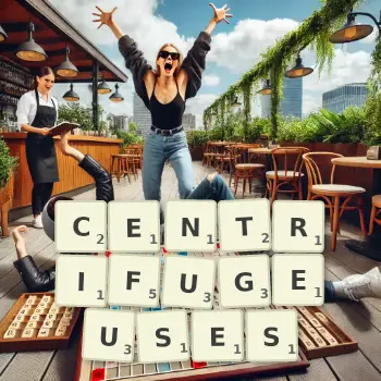 Illustration créative d'un jeu de lettres avec le mot CENTRIFUGEUSES épelé sur le plateau.