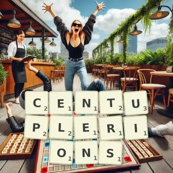 Illustration créative d'un jeu de lettres avec le mot CENTUPLERIONS épelé sur le plateau.
