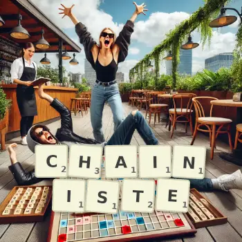Illustration créative d'un jeu de lettres avec le mot CHAINISTE épelé sur le plateau.