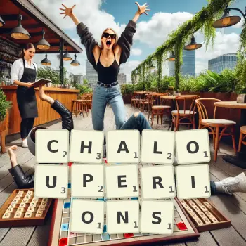 Illustration créative d'un jeu de lettres avec le mot CHALOUPERIONS épelé sur le plateau.