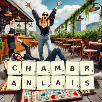 Illustration créative d'un jeu de lettres avec le mot CHAMBRANLAIS épelé sur le plateau.