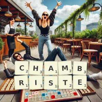 Illustration créative d'un jeu de lettres avec le mot CHAMBRISTE épelé sur le plateau.