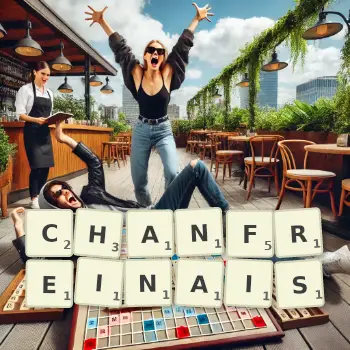 Illustration créative d'un jeu de lettres avec le mot CHANFREINAIS épelé sur le plateau.