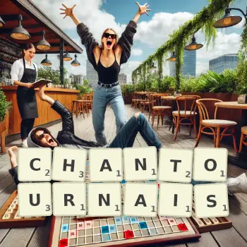 Illustration créative d'un jeu de lettres avec le mot CHANTOURNAIS épelé sur le plateau.