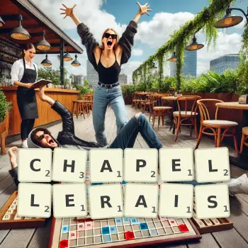 Illustration créative d'un jeu de lettres avec le mot CHAPELLERAIS épelé sur le plateau.