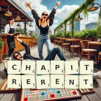 Illustration créative d'un jeu de lettres avec le mot CHAPITRERENT épelé sur le plateau.