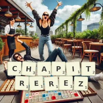 Illustration créative d'un jeu de lettres avec le mot CHAPITREREZ épelé sur le plateau.