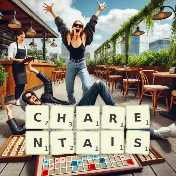 Illustration créative d'un jeu de lettres avec le mot CHARENTAIS épelé sur le plateau.