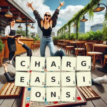 Illustration créative d'un jeu de lettres avec le mot CHARGEASSIONS épelé sur le plateau.