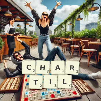 Illustration créative d'un jeu de lettres avec le mot CHARTIL épelé sur le plateau.