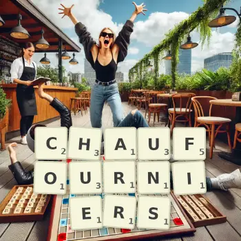 Illustration créative d'un jeu de lettres avec le mot CHAUFOURNIERS épelé sur le plateau.