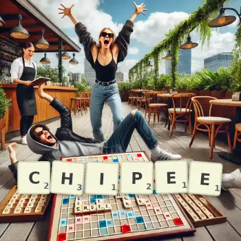 Illustration créative d'un jeu de lettres avec le mot CHIPEE épelé sur le plateau.